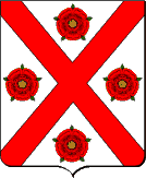 D'argent, au sautoir de gueules, cantonn de quatre roses du mme, boutonnes d'or et pointes de sinople